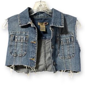 Vintage 90s Forever 21 Cropped Denim Vest Frayed Hem Womens Sz Small Punk Grunge